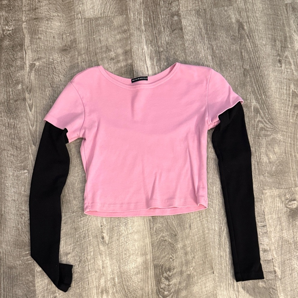 Brandy Melville Pink and Black Long Sleeve Top